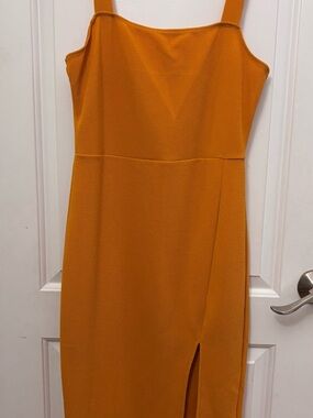 Amber-Orange Square Neck Midi Dress